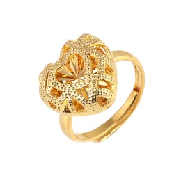 African Ethnic Hollow Heart Flower Ethiopian Wedding Gold Band Ring For Women India Kenya Middle East Jewelry