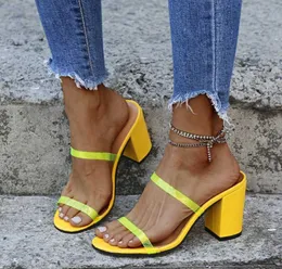 PVC 여성 펌프 Chunky High Heels Chaussure 투명한 투명한 여름 샌들 슬리퍼 신발 여성 Zapatos Mujer Sapato X0526