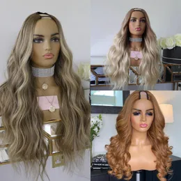 Koronkowe Peruki 200 Gęstość Maszyna Ludzka Włosy Made Half For Women Blonde Ombre Highlight U Część Remy Peruvian