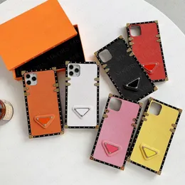 P Driehoek Letter Cell Phone Cases voor iPhone 13 13Pro 12 Mini 12Pro 11 PRO X XS MAX XR 8 7 6 6S Plus Lederen TPU Square Mode Show Case Cover