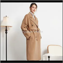 Faux Fur Outerwear Casacos Roupas Vestuário Drop Gotas 2021 Garrafa Inverno MS Classic Camel de Lã Cashmere Cinto das Mulheres 101801 Pequeno Sub Lã