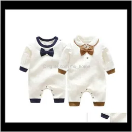 Jumpsuitsrompers Kleidung Baby Mutterschaft Drop Lieferung 2021 Baby Jungen Gentleman Strampler Frühling Herbst Säugling Langarm Overalls Mit Bowti