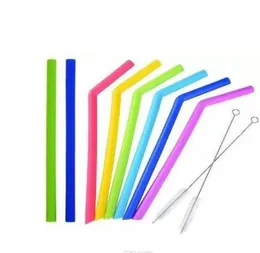 2021 Colorido Silicone Palha Straight e Bend Beber Palha Eco-Amigável Eco-Amigável Palhas de Limpeza Escova para Bar Casa Ferramentas Beber