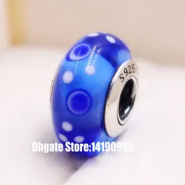 2 pezzi S925 argento sterling vite bolle blu perline in vetro di Murano misura bracciali gioielli stile Pandora collane