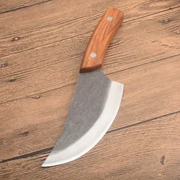 Kina Handgjorda Kockkniv Högkol Stål Satinblad Full Tang Trähandtag Fasta Blad Straight Knives