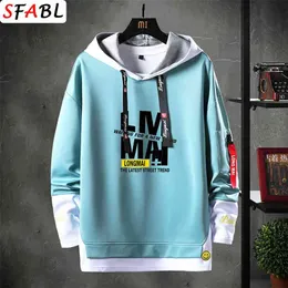 sfabl cool patchwork sweatshirt 남자 힙합 후드 롱 슬리브 풀오버 남성 대비 컬러 스트리트웨어 후드 남자 브랜드 210728