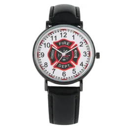 Armbandsur Herrens speciella eldbrigad logotyp Watch Pin Buckle Leather Strap Watches Classic Arabic Siffer Display Dial Quartz Wristwatch