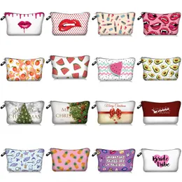 3D Impressão Make-up Bags Beleza Lábios Frutas Projetos Noiva Moda Viagem Cosmética Saco Organizador 100 Padrões Presente Para As Mulheres