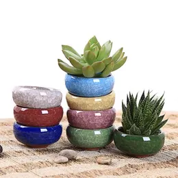 YeFine Ice-Crack Ceramic Flowerpots For Juicy Plants Home and Garden Decor Mini Succulent Planter Pots 210922