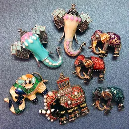 Morkopela Vintage Luxury Enamel Elephant Brooches Rhinestone Animal Brooch Pins Metal Clothes Jewelry Broche Accessories