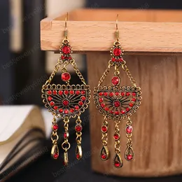 Creative Retro Dangle Earrings Women Hangers Temperament Semicircle Long Pendant Red Bead Wedding Earring Female Tassel Ear Jewelry