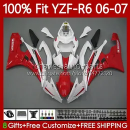 100% Fit Fairings de OEM para Yamaha YZF-R6 YZF R 6 600 CC YZF600 YZFR6 06 07 Moto Bodywork 98No.83 YZF R6 600cc Branco Vermelho 2006 2007 YZF-600 2006-2007 Molde de Injeção Kit de corpo