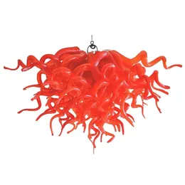 カスタムメイドのダイニングテーブルランプモダンアートガラスシャンデリア赤い色の手作りの吹き付け装飾的なクリスタルチェーンペンダントライト24または28インチ