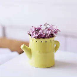 Hollow Kettle Design Ceramic Flower Pot Mini Suculentas Macetas De Ceramica Desk Decoration Plant Pots Doniczki Ozdobne Garden Planters &