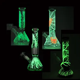 Glow In The Dark Glass Bong Narguilés Différents Styles Huile Dab Rigs Beaker Bongs Tuyaux D'eau Claires Avec Bol En Verre De 18mm Tige Diffusée