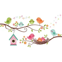 Wall Stickers Branch Bird Small House Nest Children Bedroom Study Decoration Sticker Colorful Cute DIY Mural Decor