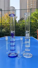 16 inç Mavi Temizle Düz Cam Su Borusu Bongs Nargile Sigara Beaker Bong Bubbler 14mm Kase