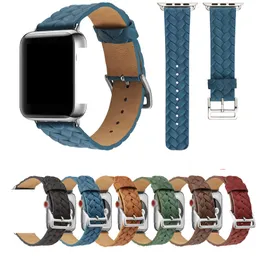 Flätat läderrem för Apple Watch Series 6 5 4 SE Band Fashion Woven Mönster Armband Kvinnor Armband Iwatch 44mm 42mm 40mm 38mm Watchband Smart Tillbehör