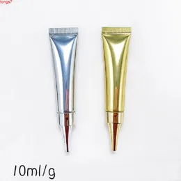 Tubo cosmetico vuoto da 10 g per crema per gli occhi, bottiglia cosmetica in oro argento, etichetta privata, ricaricabile, 10 ml, essenza morbida, 50 pezzi.