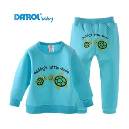 Barnkläder Passar Vinter Varm Fleece Boys Byxor Sweatshirts Sätter Boys OuterWear Girls Outfits Kids Sport Svok Turtle 210413