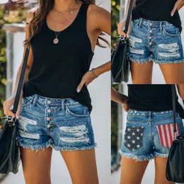 Summer 2021 Shorts large European and American cross border ladies with rough flag torn edge worn jean short size S-2XL