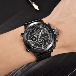 Mężczyźni Zegarek z niezależnym cyfrowym wyświetlaczem Męski analogowy Zegarek na rękę Luminous Wskaźniki Rattrapante Prezent Reloj Hombre G1022