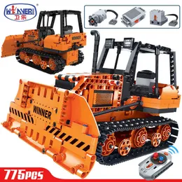 Wholesale 775pcs High-tech Electric Remote Control Engineering Truck Building Blocks City RC Bulldozer Car Bricks Sets Toys For Children Genuine