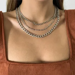 Vintage Multi Layered Chunky Tjock Chain Choker Halsband för kvinnor Trendig estetisk Clavicle Link Fashion Boho Smycken