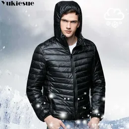 男性フード付き超軽量ホワイトアヒルダウンジャケット暖かいラインポータブルパッケージメンズパックジャケットプラスサイズの雪Outwearコート210608