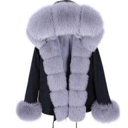 Маамаоконг Parka зимняя куртка женская реальная лиса меховая пальто большой натуральный енот шерсть густой теплый короткий короткий Parkas Streetwear 210927
