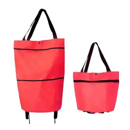 Foldable Shopping Trolley Cart Reusable Eco Large Waterproof Bag Luggage Wheels Pouch Oxford Cloth Market Storage Bags