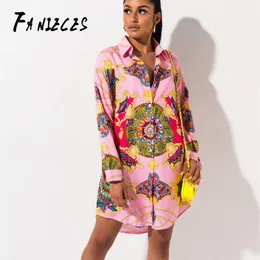 Designer Pink baroque print Dresses Runway High Quality summer Casual Shirt Dress Women Vestidos Robe Femme dropshopping 210520