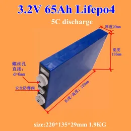 2pcs Rechargeable 3.2v 65Ah lifepo4 lithium iron battery 5C discharge for DIY 12V 24V 36V panel solar electric bike electric car