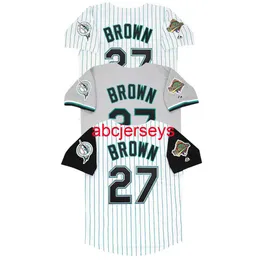 Dikişli Özel Kevin Brown 1997 Florida Home Road Alt World Series Jersey Ad Numarası Beyzbol Forması Ekle