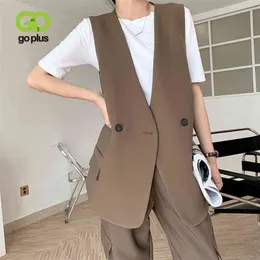 GOPLUS Winter Autumn Women's Vest Korean Style V-neck Open Stitch Vests Coats Womans Chaleco Mujer Abrigos Mujer Invierno 210817