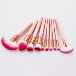 Portable Pink Makeup Brushes Set 4 / 10pcs Verktyg Tillbehör för ögonskugga Blush Highlighter Cosmetics Slitstarkt trähandtag Mjuk hårborste DHL Gratis