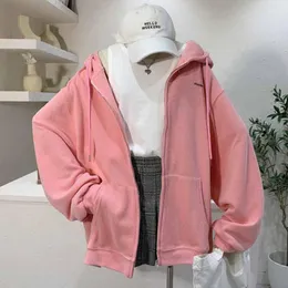 Damskie bluzy bluzy [EWQ] Korea Chic 2021 Jesień Zielony Cukierki Kolor Z Kapturem Z Długim Rękawem Bluza Kurtka Luźna Dorywczo Moda 16E32