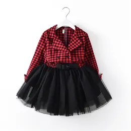 Red Plaids Party Tutu Dress Kids Baby Girls Long Sleeve Princess Pageant Holiday Dresses christmas clothes 211231