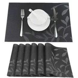 12pcs blommiga placemats värmebeständig placemat för matbord Crossweave vävt vinyl, slip, torka, rena, kök, bord, mattor, 210817