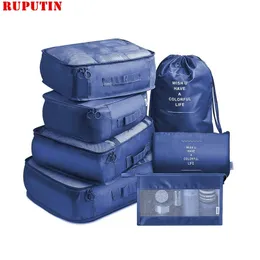 Ruputin 7-Piece Set Travel Store Kläder Underkläder Skor Arrangör Packing Cube Bag Högkapacitet Bagage 211118
