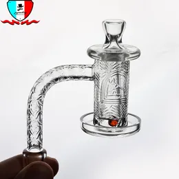 Quartz Spinner Banger Set Deep Carving Pattern Smoking Accessories With1 Glass Terp Pearl 1 Carb Cap 1 Glass Cone 10mm 14mm 19mm Male/female Clear Joint for Dab Rig Bong