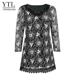 Yitonglian Women Vintage Crochet V-Neck Classic Silver Trending Floral Lace Blouse 2021 Plus Storlek Tunika Tops Oversize Shirt H429 H1230