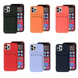 Liquid Silicone Card Holder Wallet call Phone Case for iPhone 15 14 13 12 11 Pro Max XS SE Mini XR Shockproof Cover