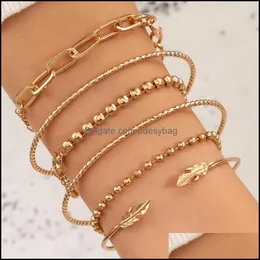 Charm Jewelry6Pcs/Sets Bohemian Leaf Bead Bracelets For Women Mti-Layer Geometry Gold Color Alloy Metal Jewelry Aessories 17198 Drop Deliver