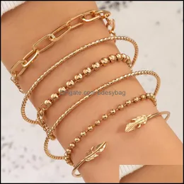 Charm Jewelry6 Teile/sätze Böhmische Blatt Perlen Armbänder Für Frauen Mti-Schicht Geometrie Gold Farbe Legierung Metall Schmuck Aessories 17198 Drop Liefern