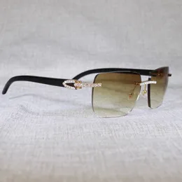 Урожай STRASS NATUURLIJKE HOORN RANDLOZE MANNEN Hout Zonnebril Metalen Frame Shad Voor Zomer Club Eyewear