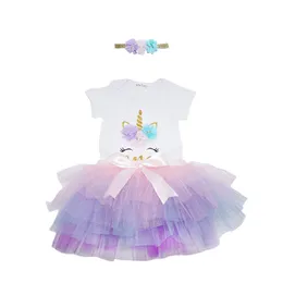Baby unicorn romper + tutu kjolar outfits sommar 2021 barn boutique kläder 3-24m spädbarn tjej födelsedagsfest klä upp 322 y2