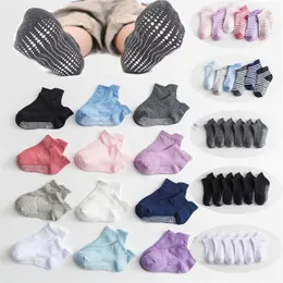 6 Pairs/lot 0 to 6 Yrs Cotton Children's Anti-slip Boat Socks Low Cut Floor Sock For Kid With Rubber Grips Four Season 211028