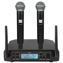 UHF Wireless Microphone Stage Performance Home KTV de alta qualidade UHF Profissional Dinâmico de microfone duplo sem fio Sistema dinâmico Long D W220314