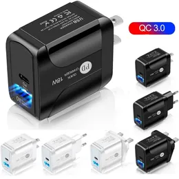 Fast Quick Charger 18w Type c PD QC3.0 Eu US UK AC Home Travel Wall Chargers For Iphone 11 12 Samsung S20 S21 Note 10 Htcs